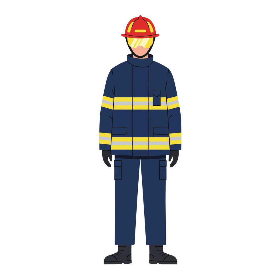 Firefighter in uniform with helmet and protective gear in flat art vector
