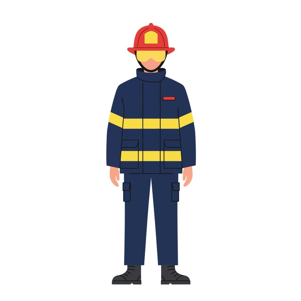 Firefighter character design in flat style showcasing uniform and equipment art vector
