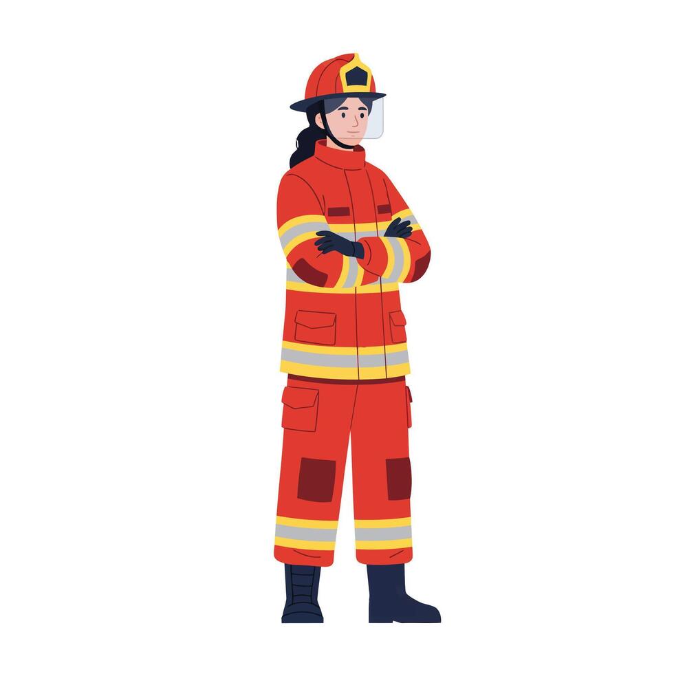 Firefighter character design in flat style showcasing bravery and readiness illustration vector