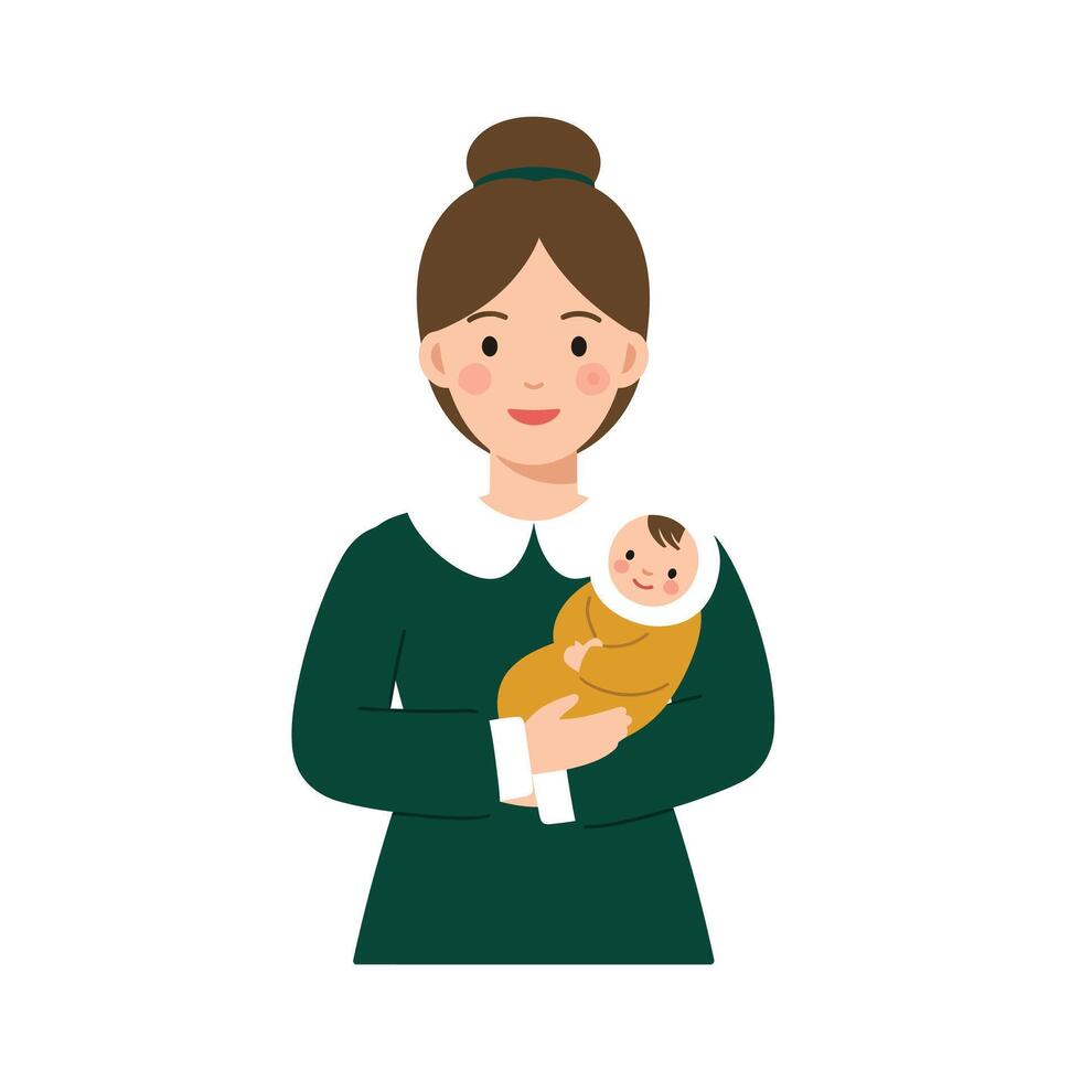 Mother holding her baby in a flat minimal illustration style vector