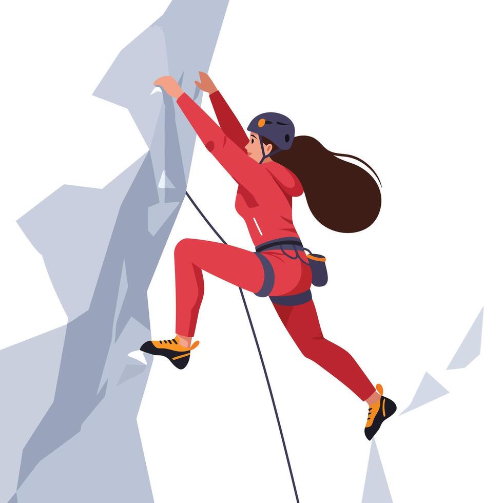 Climber in action on rocky surface flat illustration vector