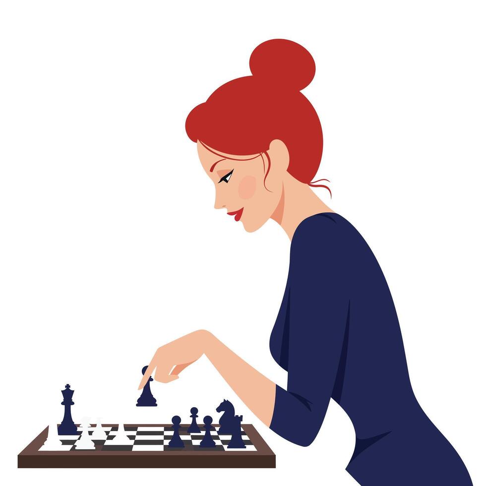 Woman playing chess in flat design style art vector