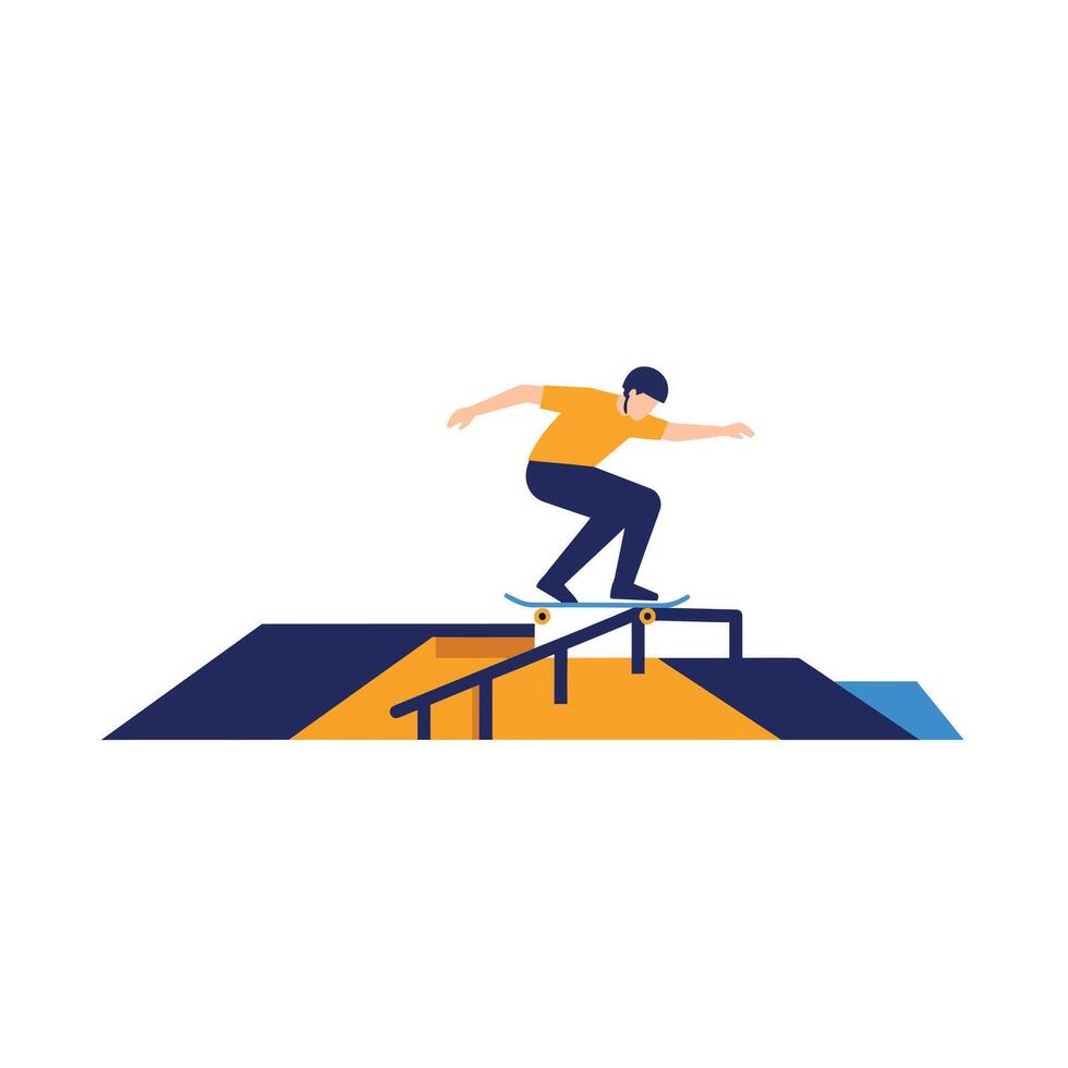 Skateboarder performing tricks on a ramp designed in flat style art vector