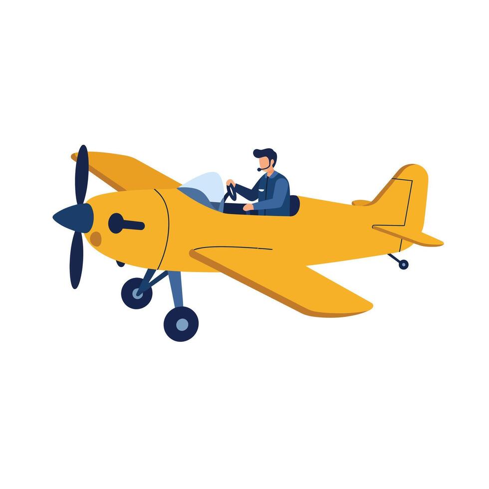 Airplane flying high in the sky with pilot, flat art vector