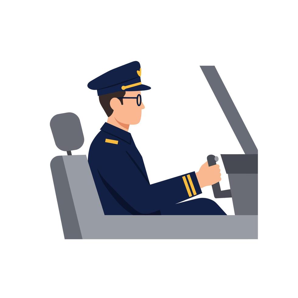Pilot character driving an aircraft in a flat, minimal illustration vector