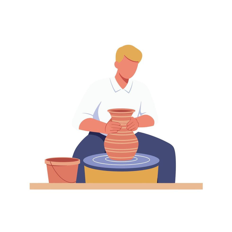 Pottery crafting process with detailed flat design in art vector