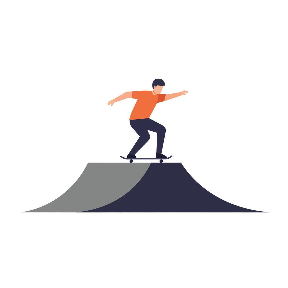 Skater performing tricks on a ramp in minimal flat art vector