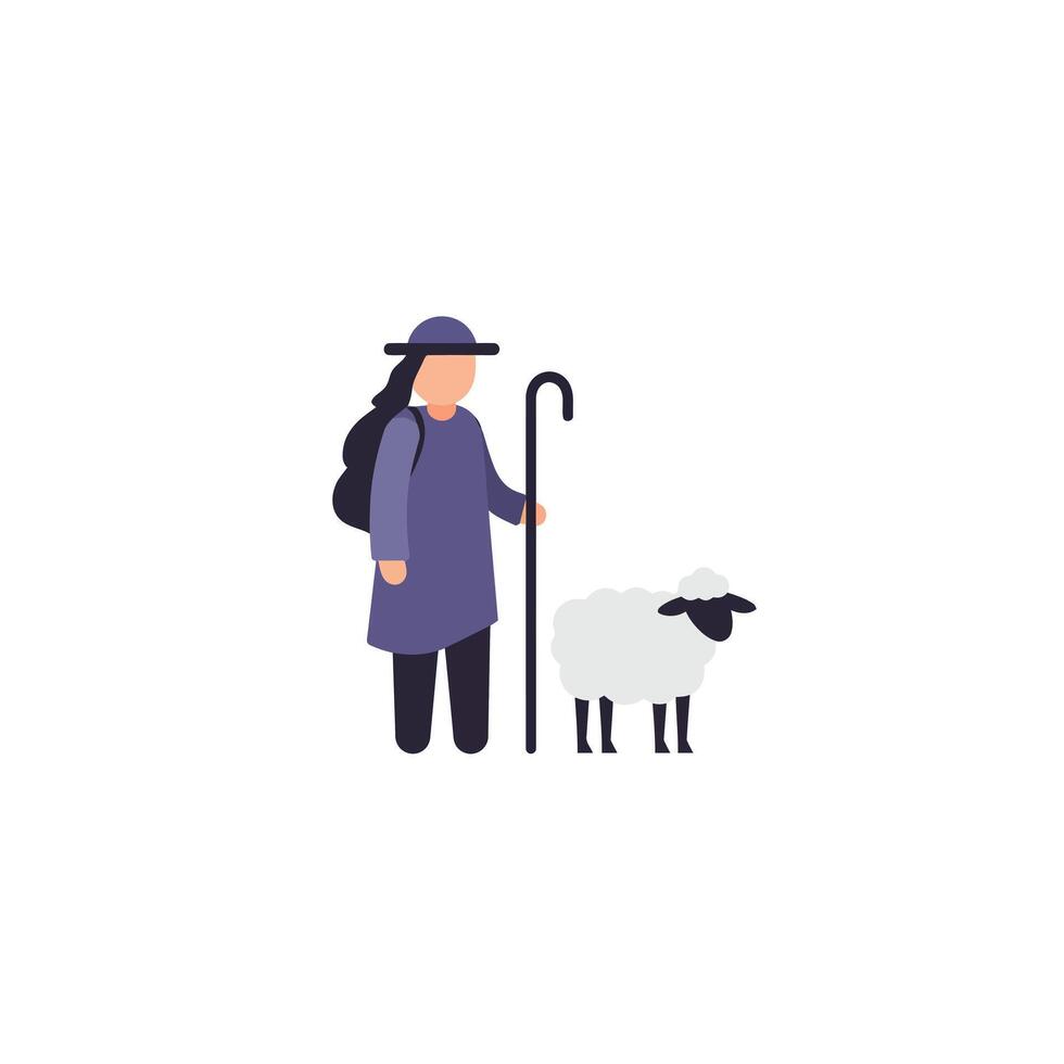 Shepherd with sheep in minimal flat design art vector