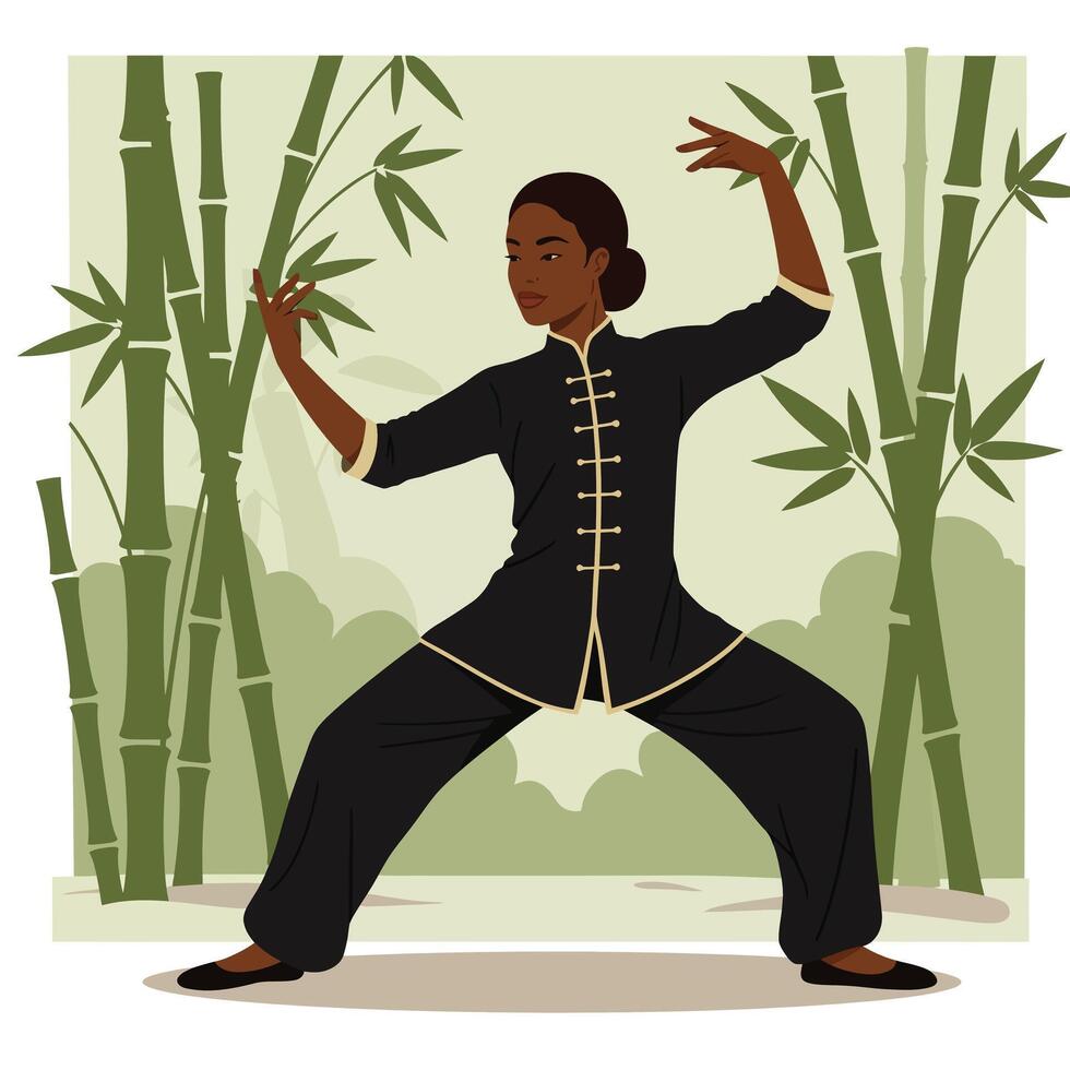 Woman practicing martial arts in detailed flat design art vector