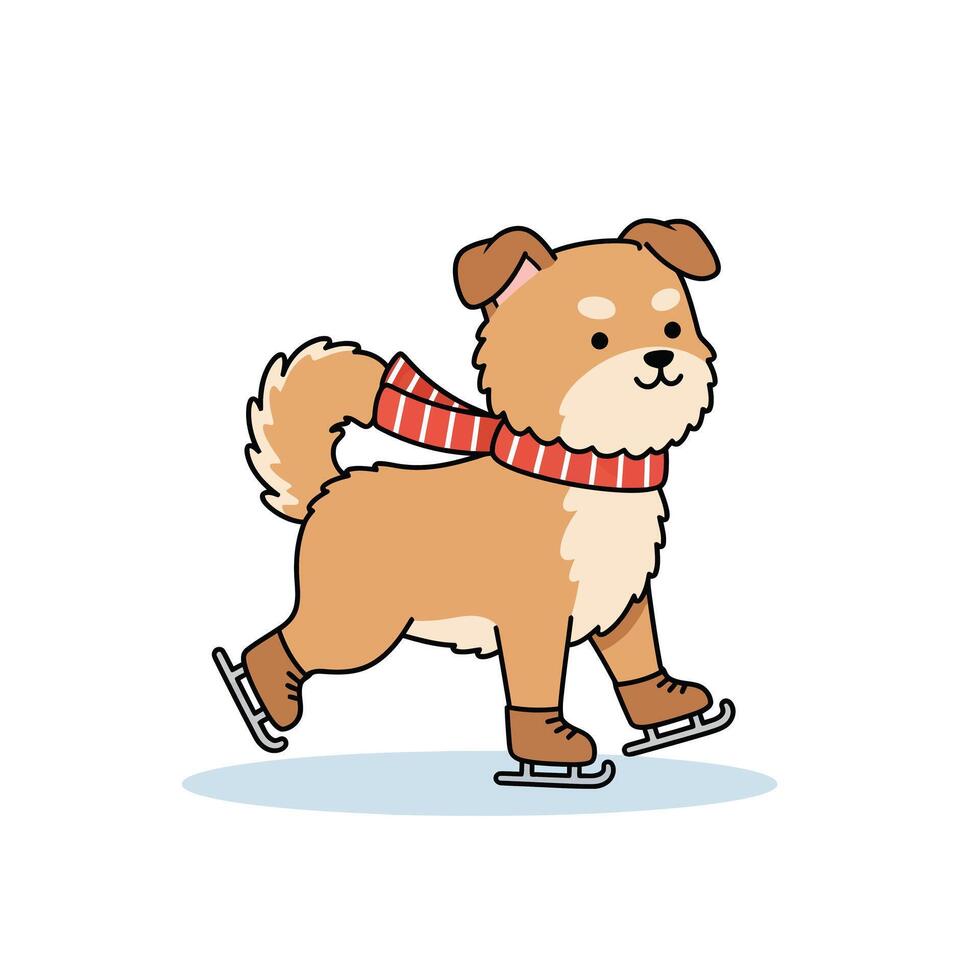 Cute dog skating joyfully in a flat style art illustration vector