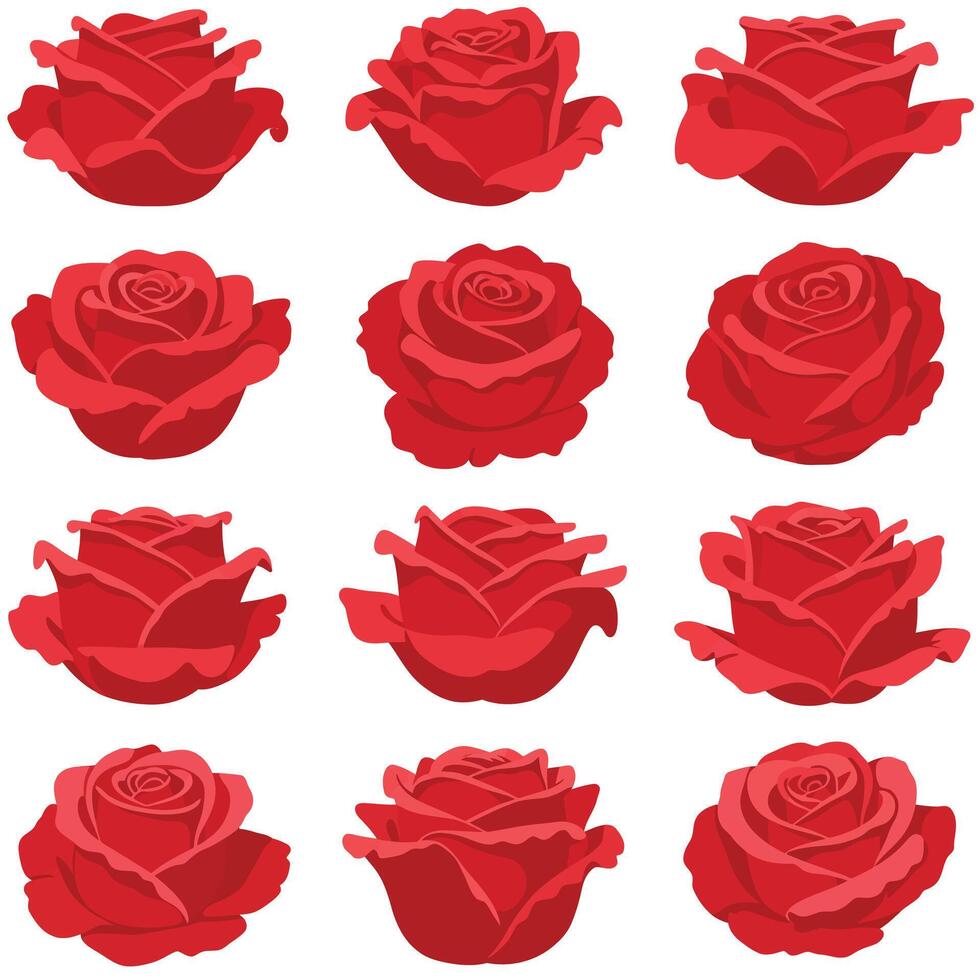 Red roses arranged in a grid pattern with flat design style illustration vector