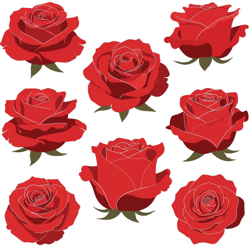 Red roses arranged in a grid pattern with flat design style art vector