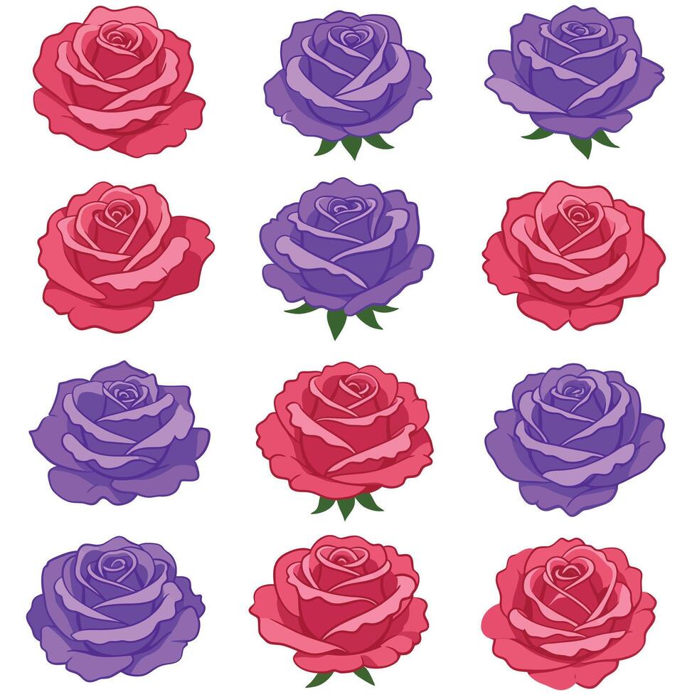 Colorful roses in various arrangements with flat design style art vector