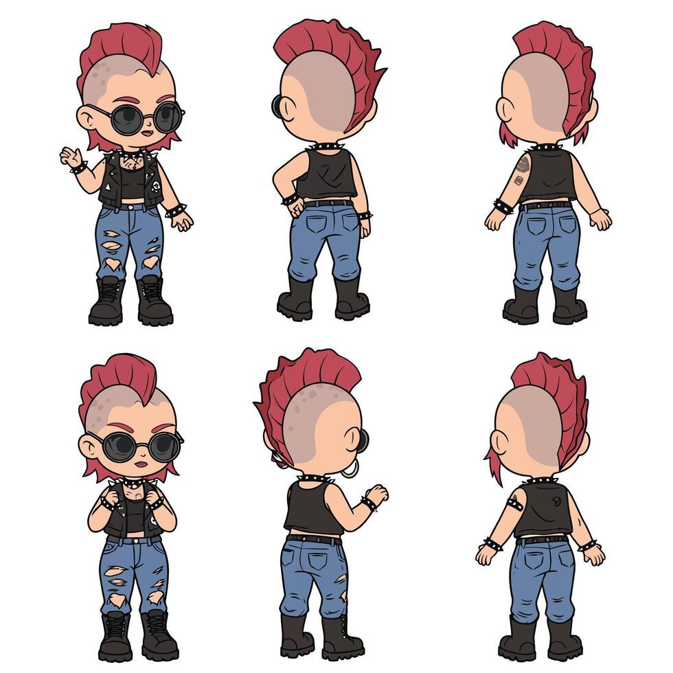 Character design featuring a punk style individual in flat art illustration vector