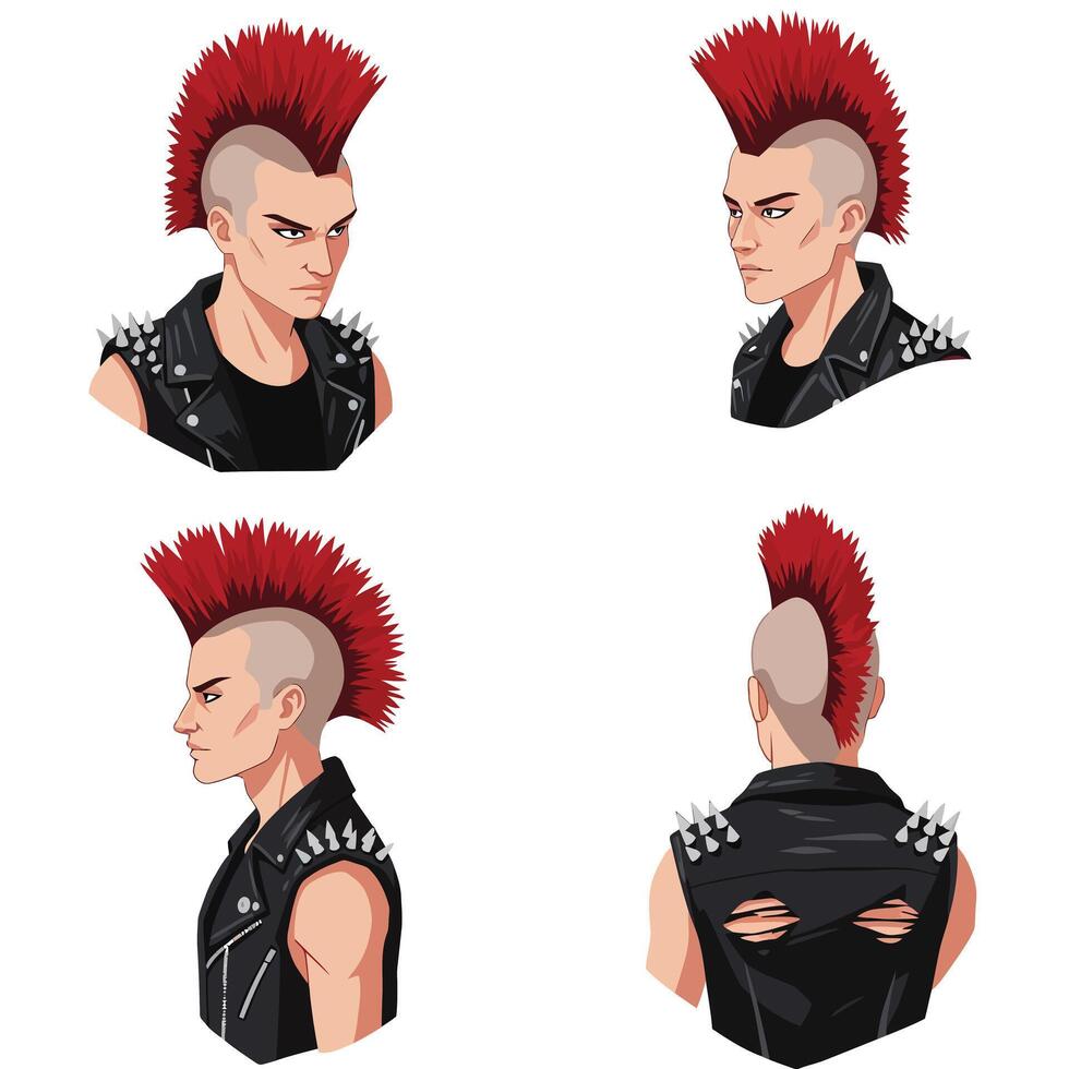 Punk character with mohawk hairstyle in flat design art style illustration vector