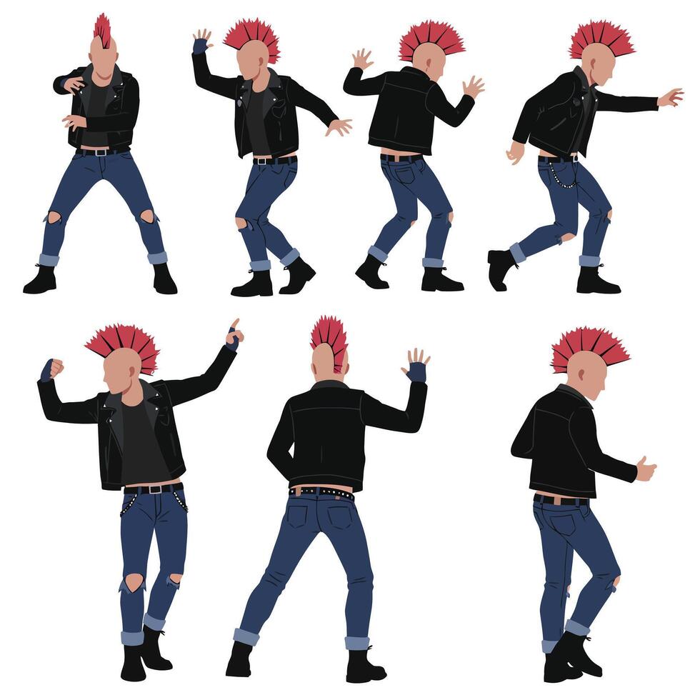 Dancing punk character in minimalist style showcasing dynamic movements in art vector