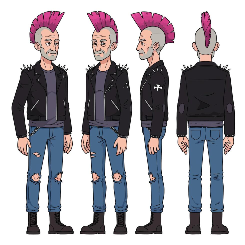 Punk character design featuring mohawk hairstyle in detailed illustration style vector