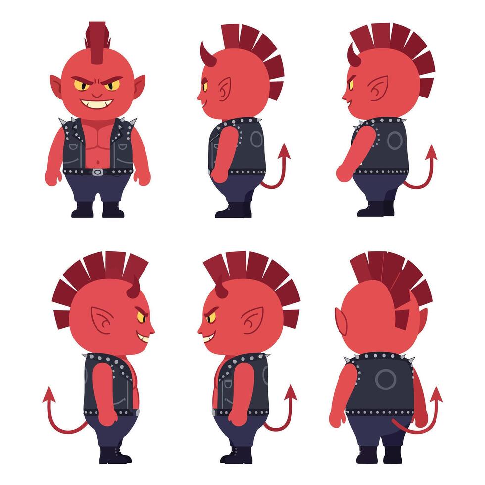 Cartoon devil character with mohawk hairstyle in flat art style art vector