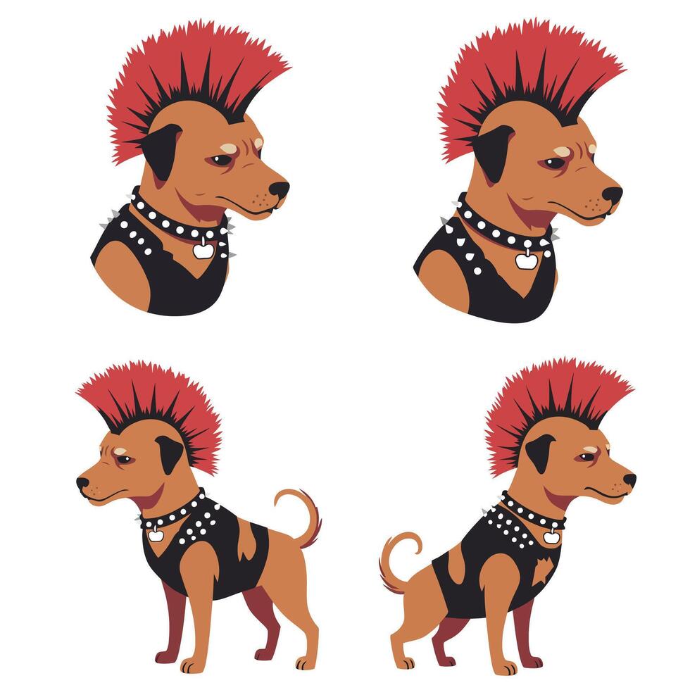 Punk dog character design in flat style showcasing transformation in art vector