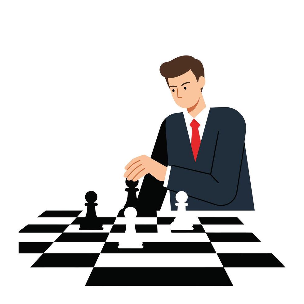 Chess player making a strategic move in flat art style illustration deqd vector