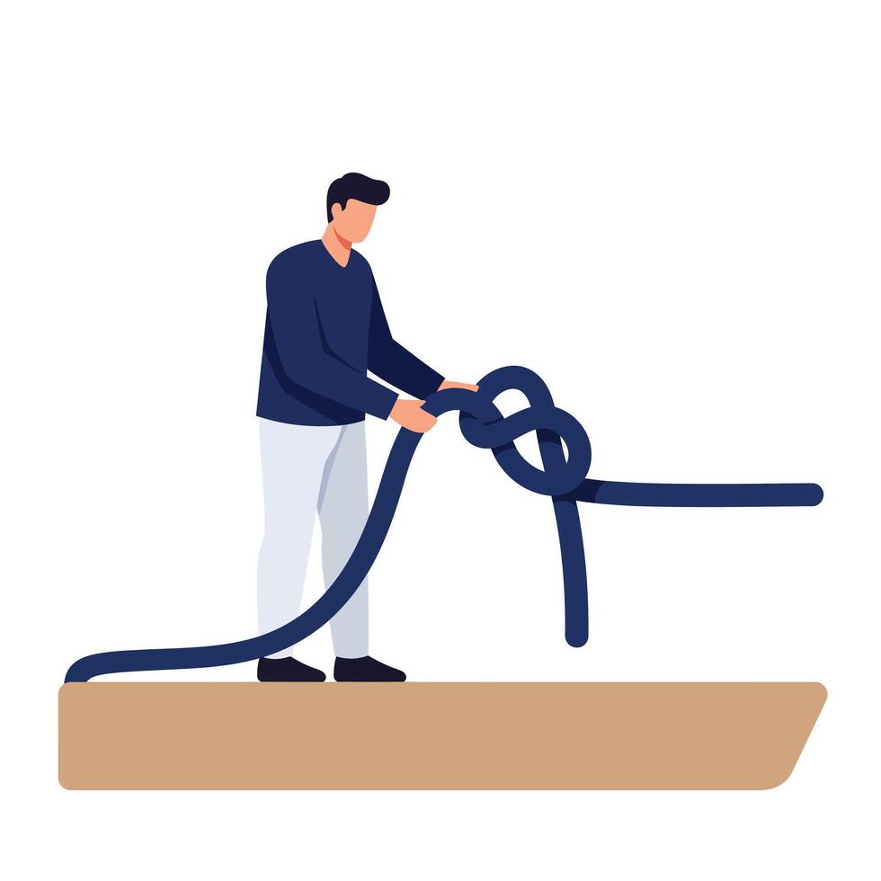 Man tying a knot on a flat surface in minimal art style illustration vector