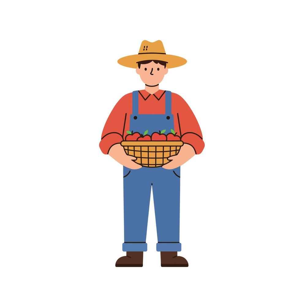 Farmer holding a basket of fruits in flat art style illustration vector