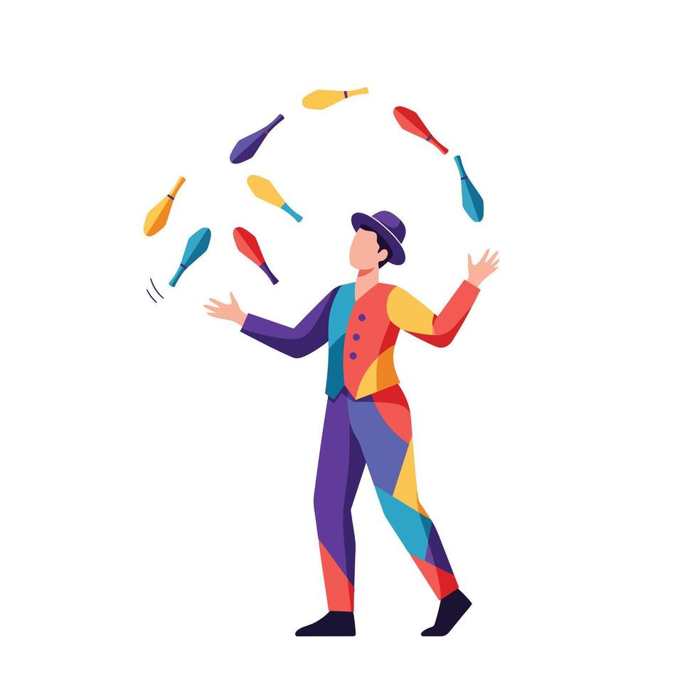 Juggler performing tricks in colorful outfit with flat design style illustration vector