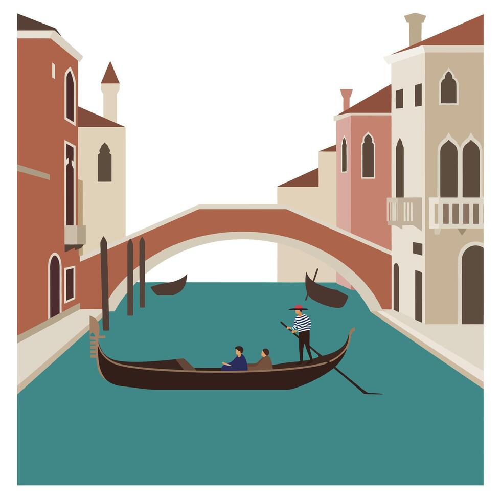 Gondola ride in Venice showcasing flat design style in vibrant colors art vector