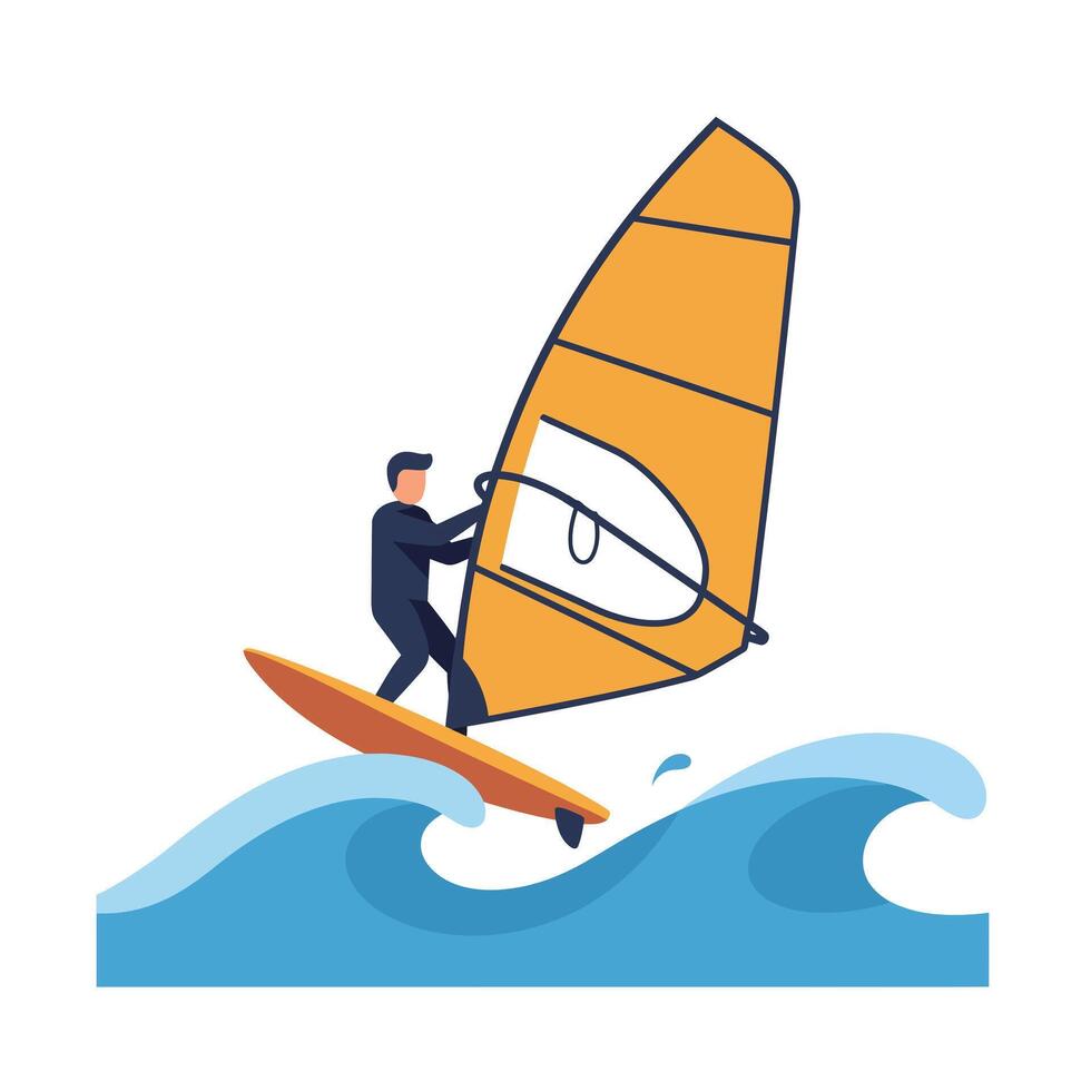 Windsurfing action in vibrant colors featuring a detailed flat design illustration vector