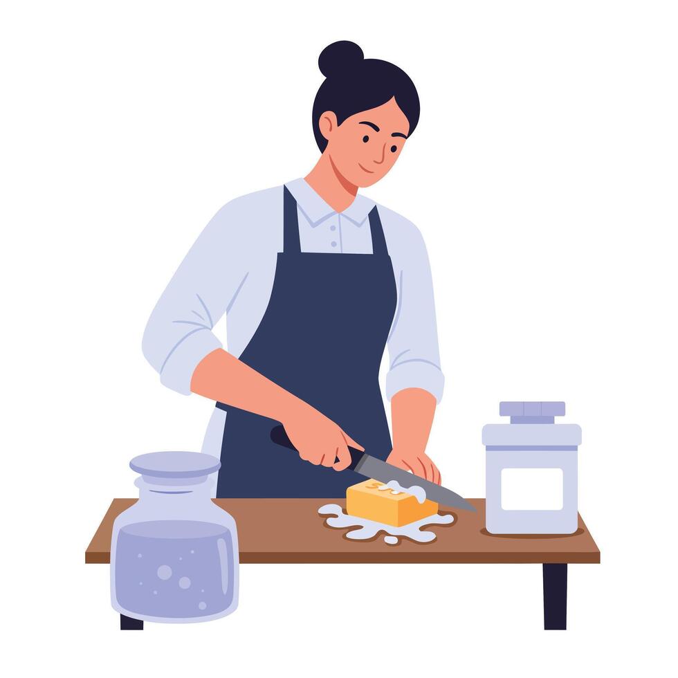 Woman preparing food in a kitchen with flat design style art vector