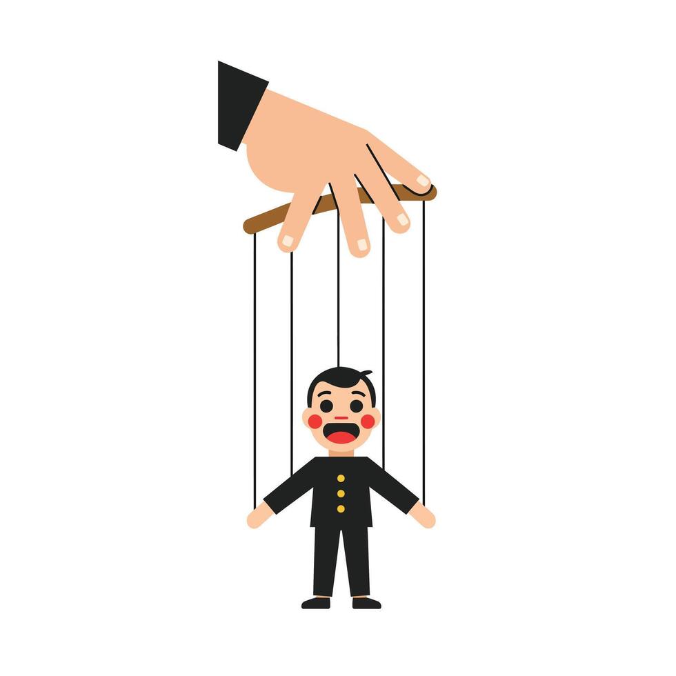 Hand controlling puppet in flat and minimal style art vector