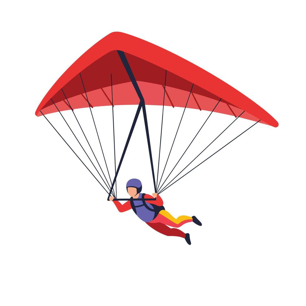 Paragliding adventure with a person soaring through the sky in flat art vector