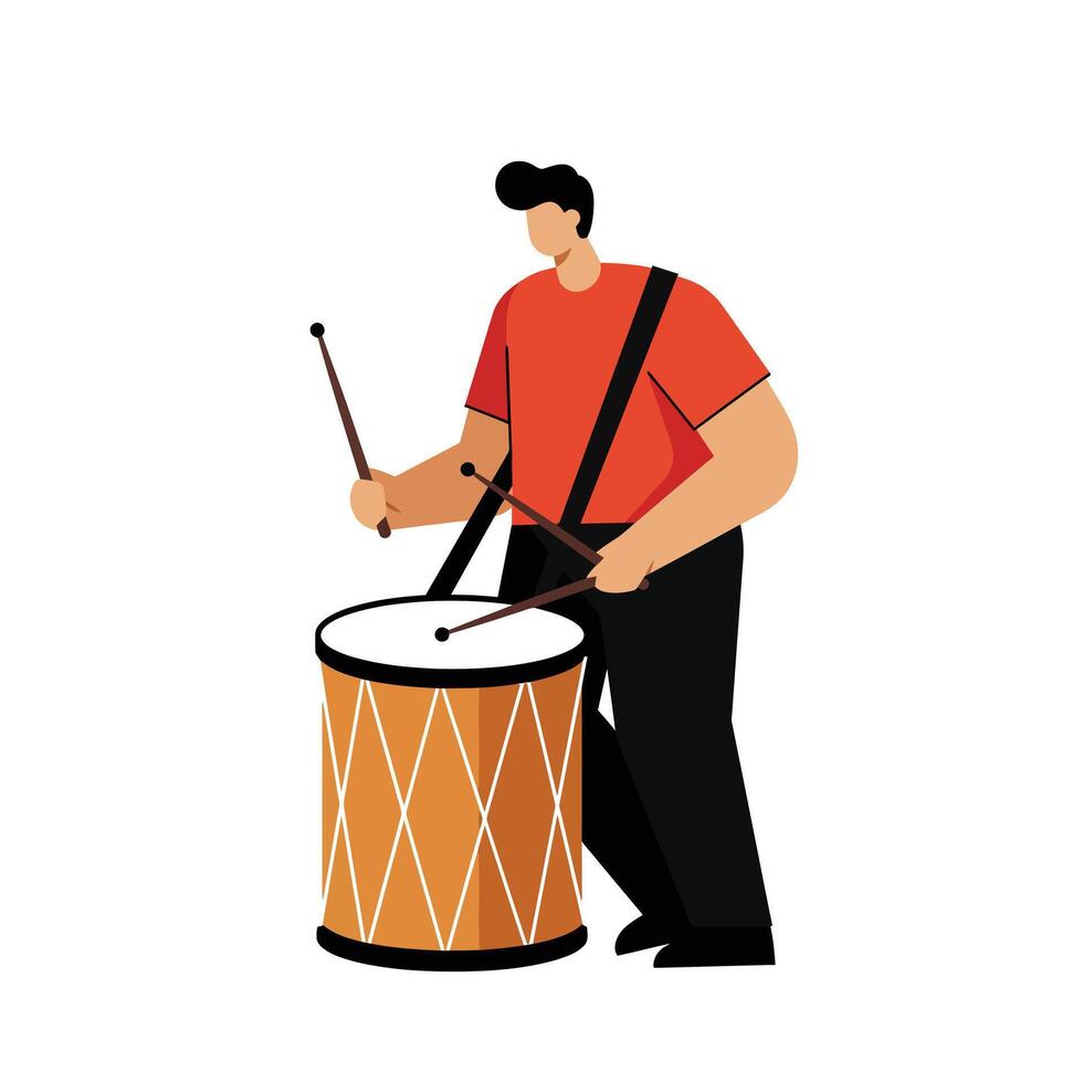 Drummer playing a large drum in flat design art vector