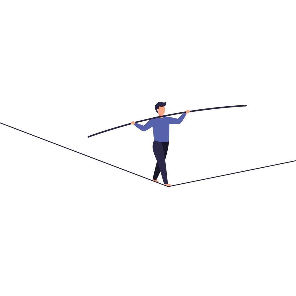 Tightrope walker balancing on a line in minimal art style illustration vector