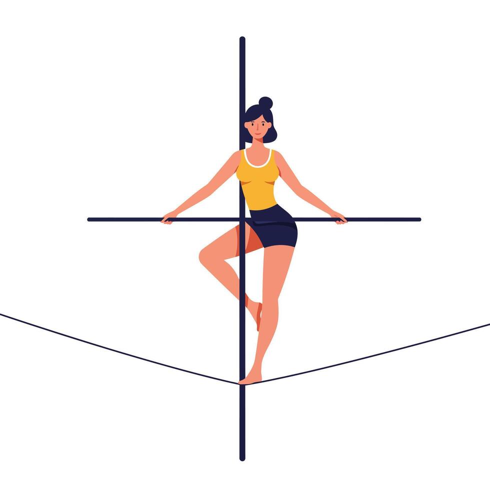Woman balancing on a tightrope in flat design style art vector