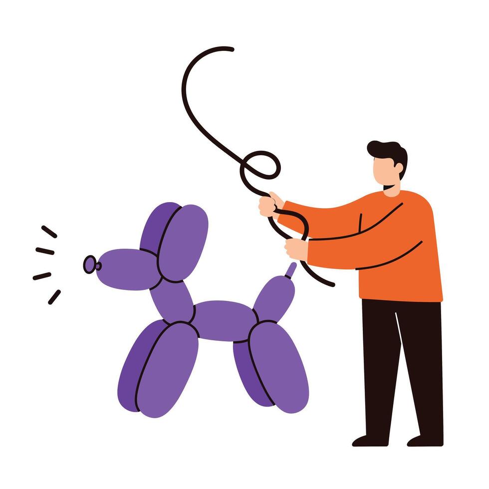 Balloon dog creation process illustrated in detailed flat art vector