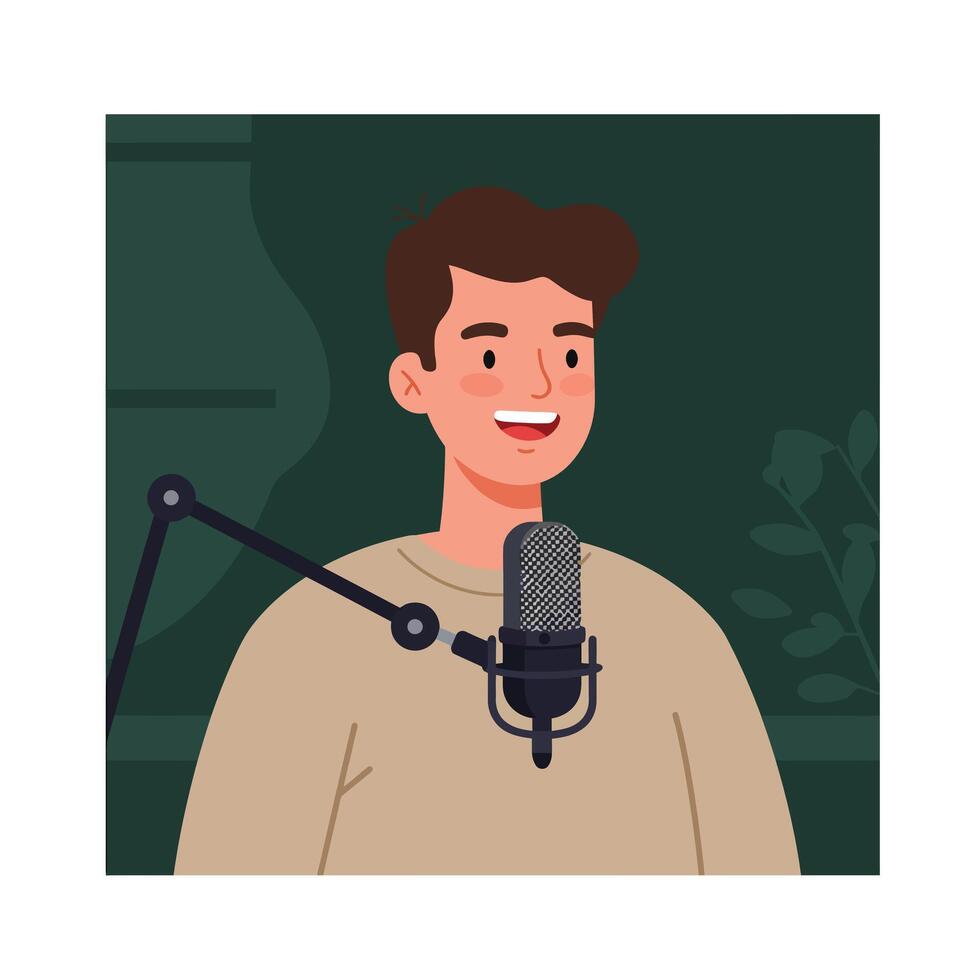Person speaking into microphone in minimal flat design illustration vector