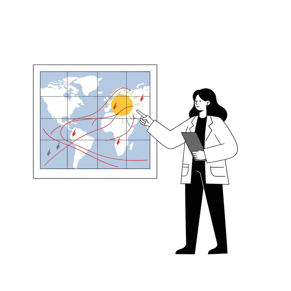 Scientist presenting data on weather patterns in flat design art vector