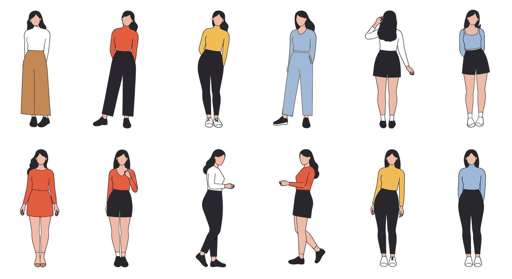 Character transformation showcasing diverse outfits in flat illustration style vector