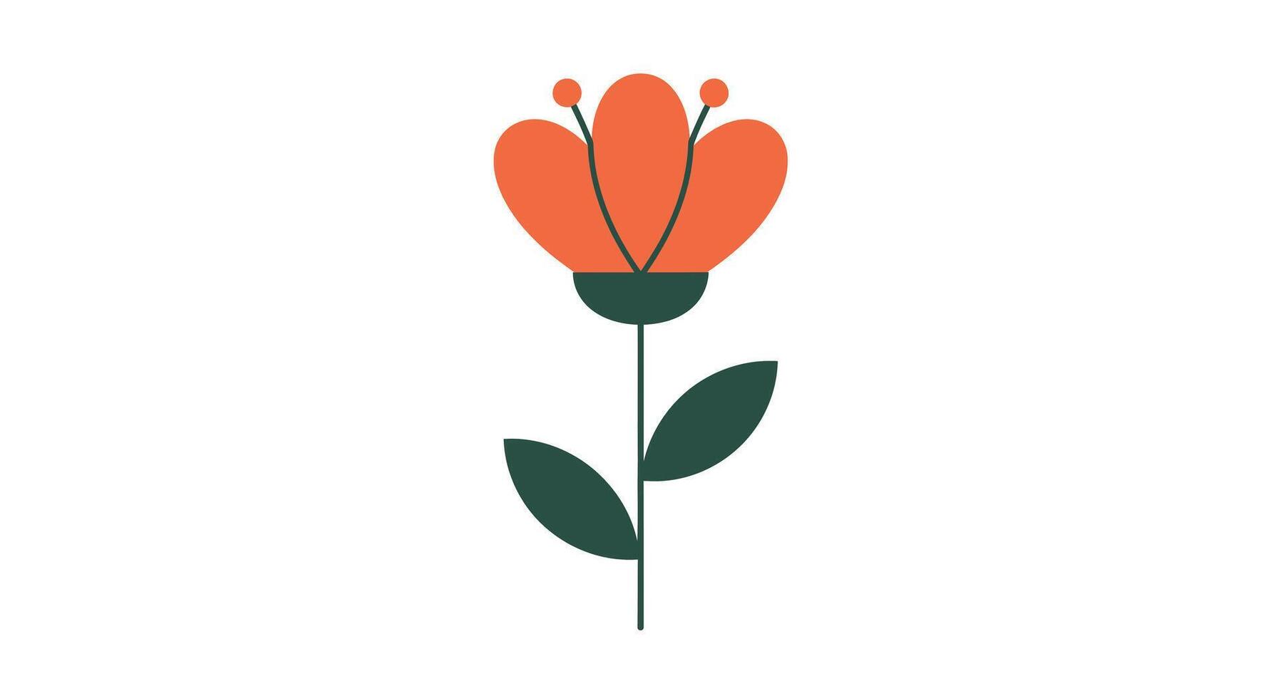 Simple flower design in flat style featuring vibrant orange petals and green leaves art vector