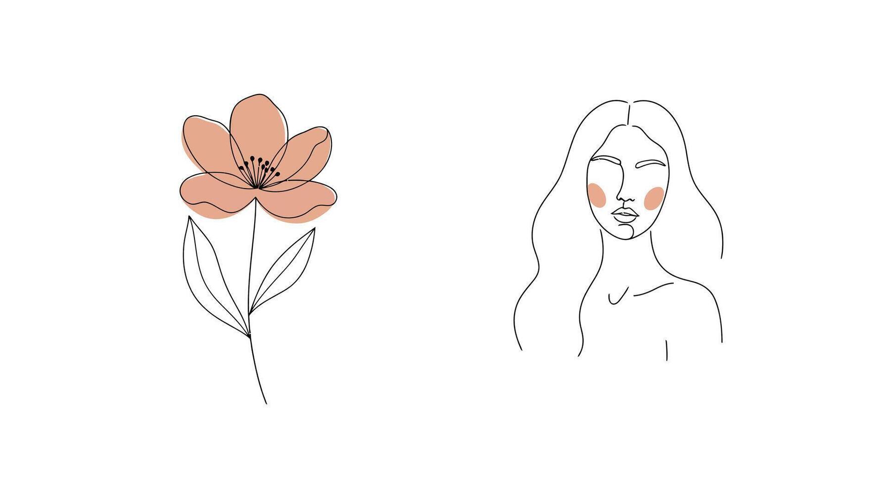 Flower illustration transitioning to a minimalist woman design in flat art vector
