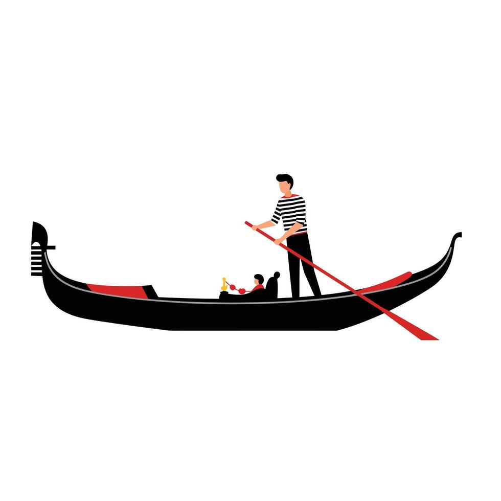 Gondola scene with gondolier rowing in flat art style for travel enthusiasts vector