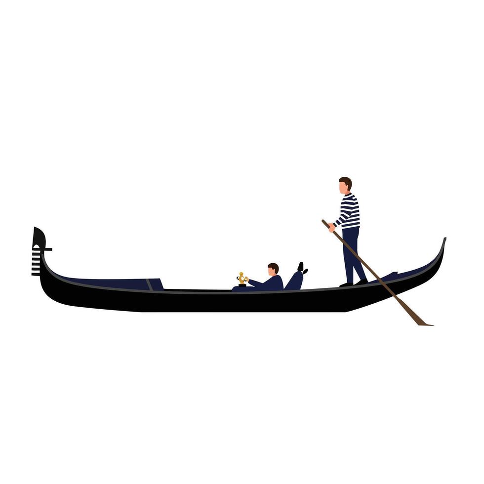 Gondola with Rowers in Flat Minimal Style Art vector