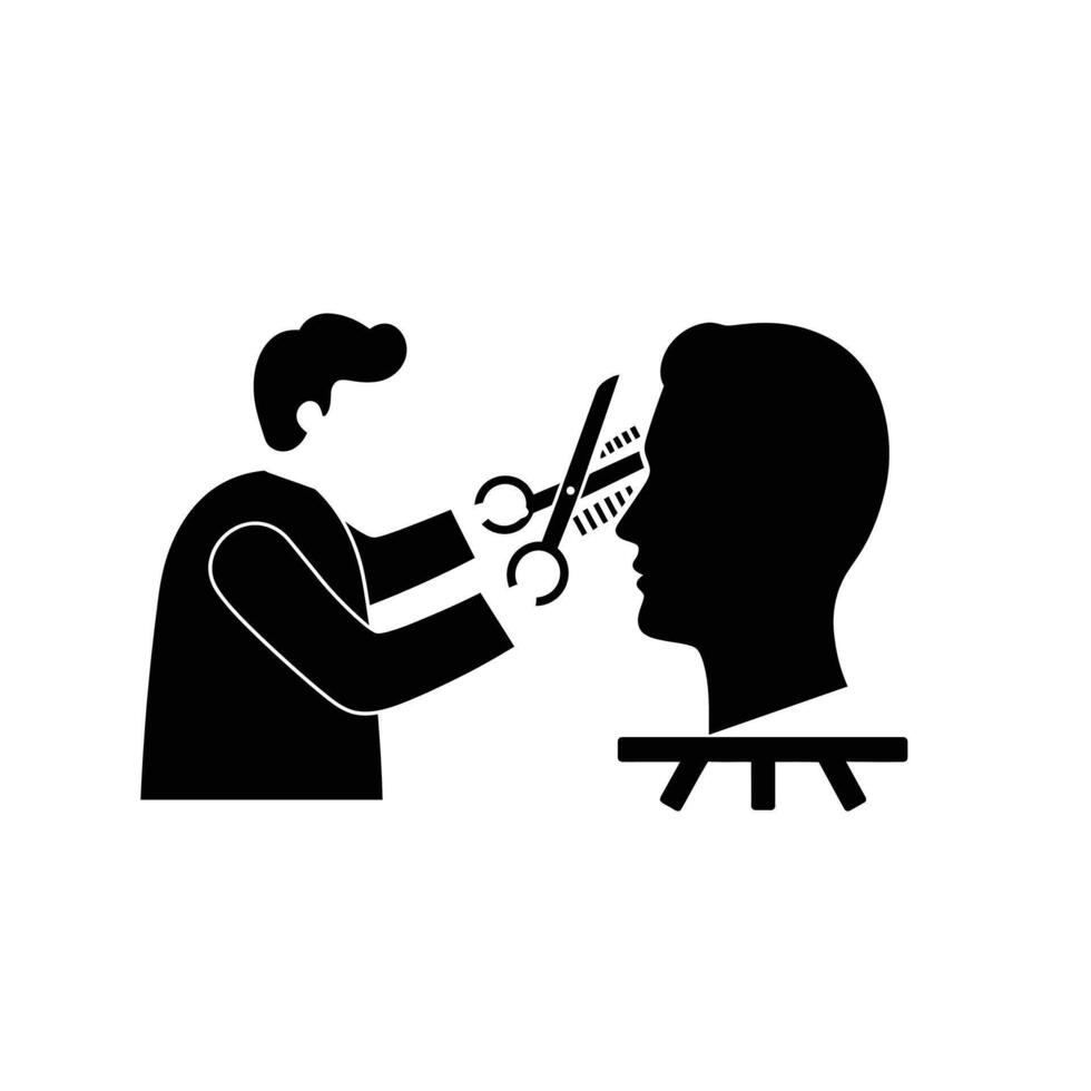 Hair stylist cutting hair with scissors in a minimal and flat art style vector