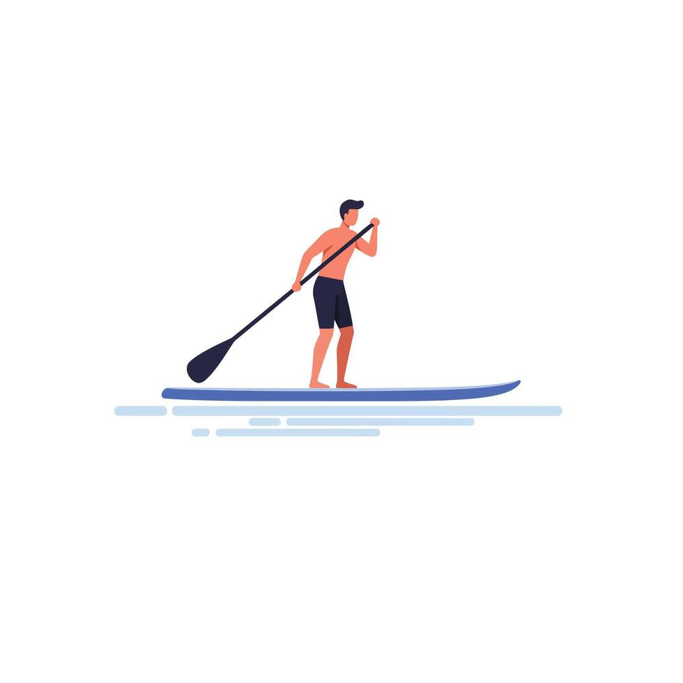 Paddleboarding man in action with flat design style illustration vector