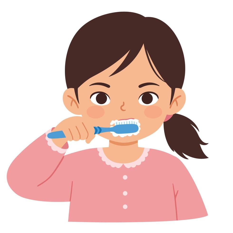 Young girl brushing teeth in minimal flat design art vector