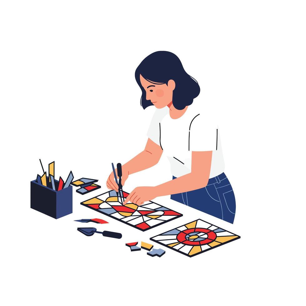 Crafting vibrant stained glass art in minimal style illustration vector