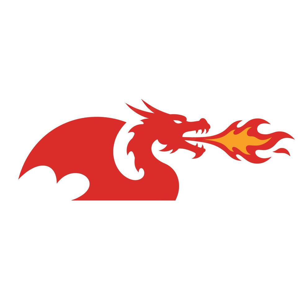 Dragon illustration with fire breathing detail in flat style art vector