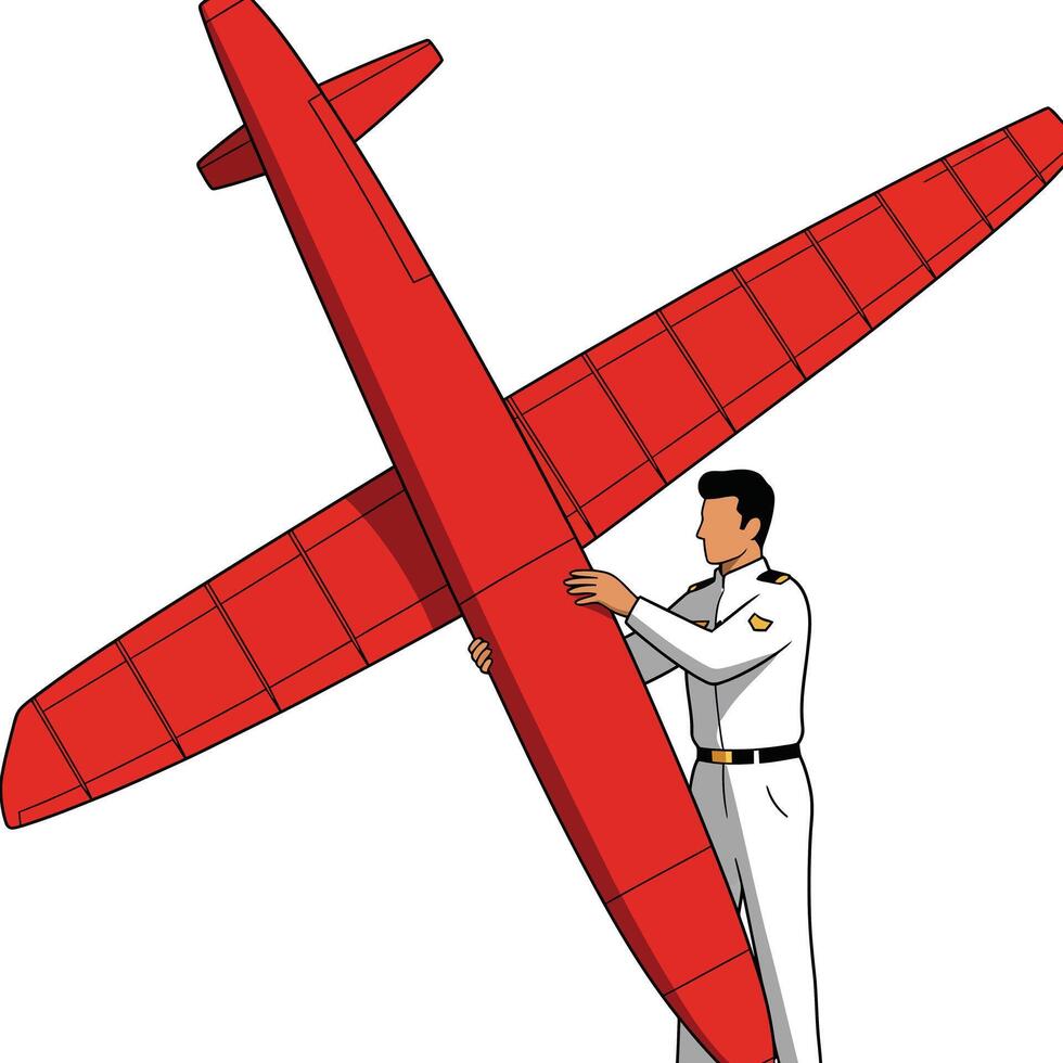 Red glider aircraft being held by a pilot in a minimal illustration vector
