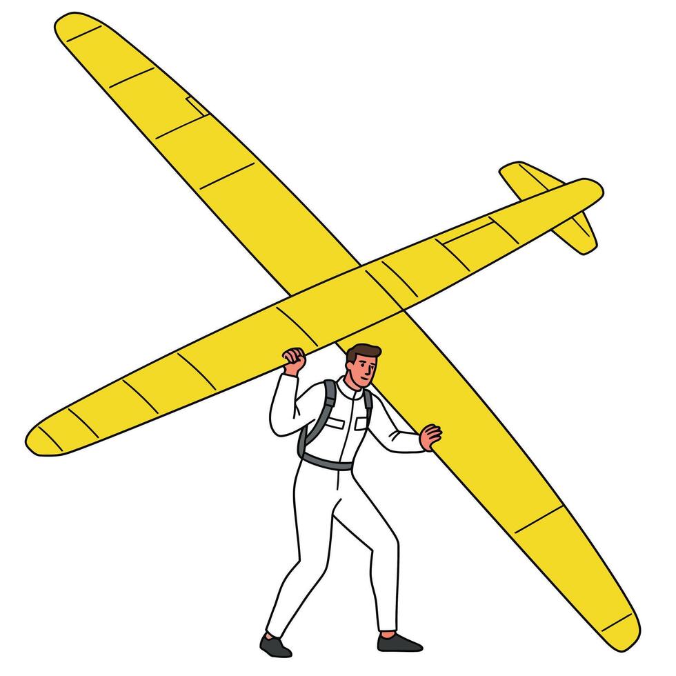 Person carrying a yellow glider in flat minimal art style illustration vector